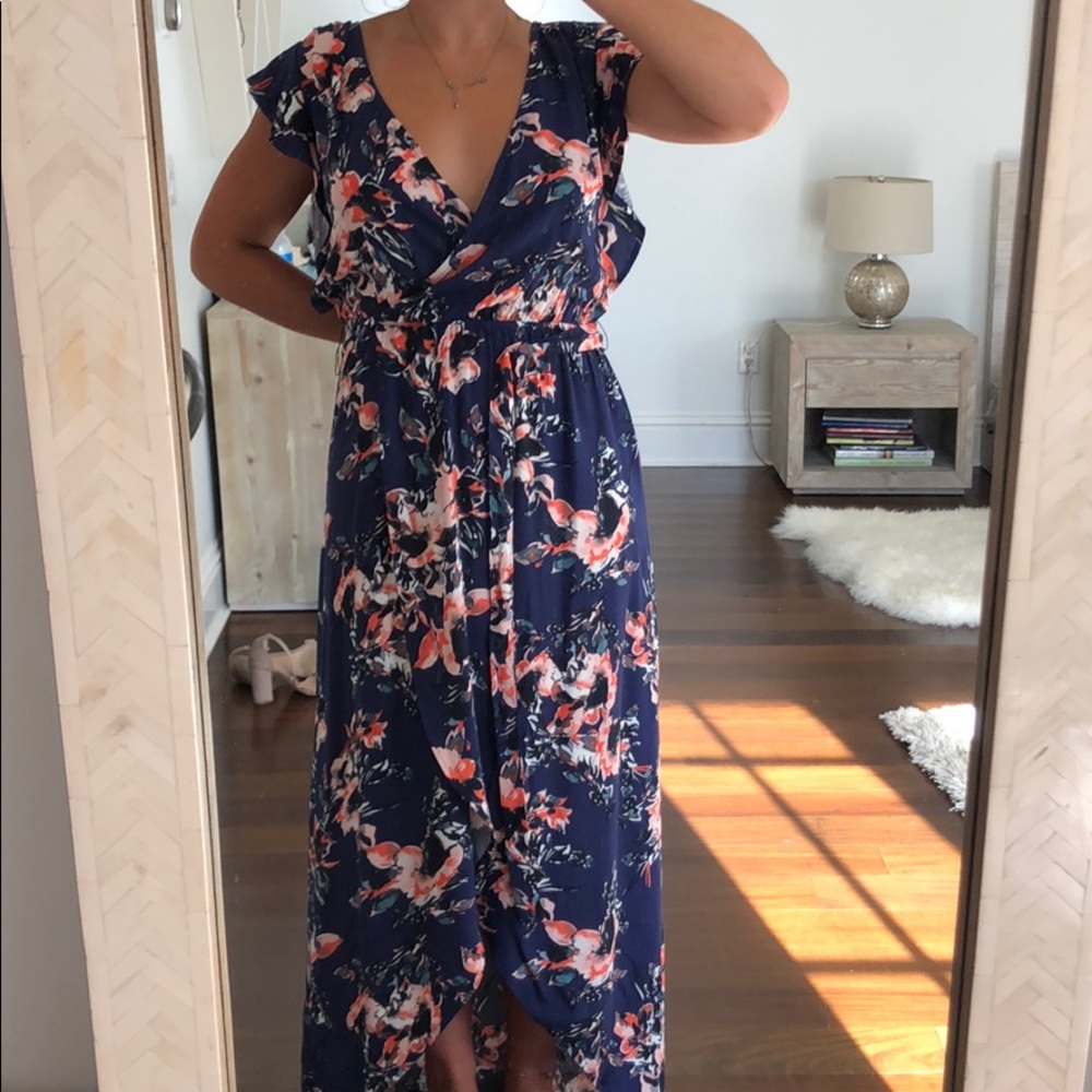 Blue floral print summer dress